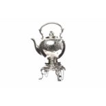 LARGE SILVER PLATED SPIRIT KETTLE late 19th century, monogrammed EW,