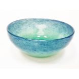 VASART GLASS BOWL of mottled blue and green tones, signed to base, approximately 21.