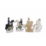 GROUP OF FOUR 19TH CENTURY FLATBACK FIGURES to include 'Dick Turpin', 'Queen',