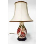 MODERN MOORCROFT TABLE LAMP BASE decorated with tube-lined roses predominantly in pink and purple