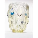 R. LALIQUE - RAMPILLON VASE designed in 1927, opalescent and blue stained glass, engraved 'R.