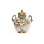 ROYAL WORCESTER BLUSH IVORY POT POURRI AND COVER with pierced and moulded twin handles and