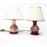 MODERN MOORCROFT SQUAT TABLE LAMP BASE decorated with tube-lined flowers in predominantly pink with