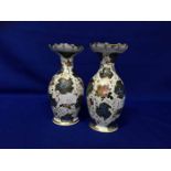 PAIR OF VICTORIAN HAND-DECORATED VASES of baluster form,