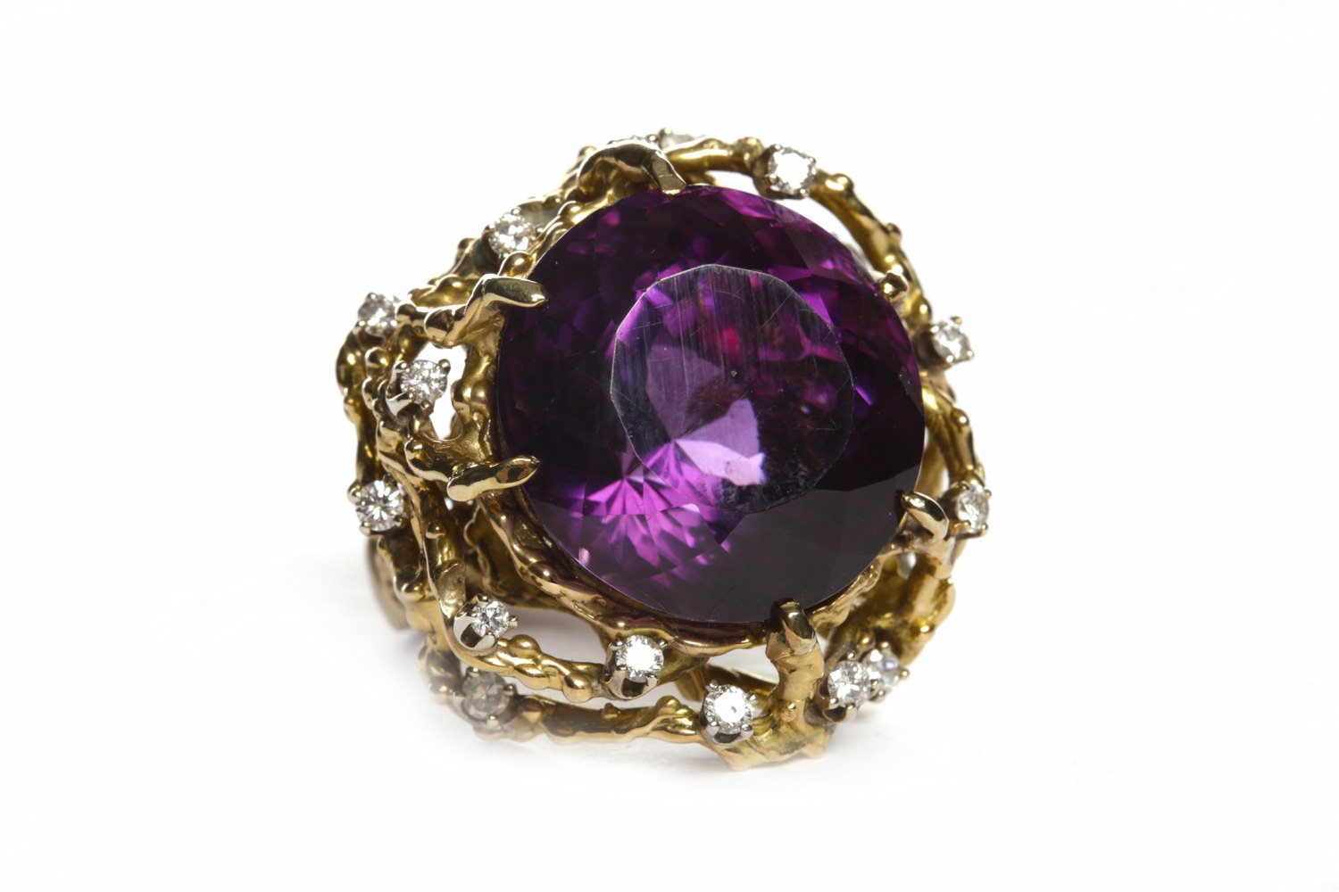 IMPRESSIVE 1970S AMETHYST AND DIAMOND DRESS RING set with a large round faceted amethyst - Image 2 of 2