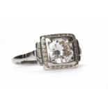 ART DECO DIAMOND SOLITAIRE RING the square bezel with engraved border and set with a round