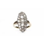 VICTORIAN DIAMOND RING the marquise shaped bezel set with three principal old round brilliant cut