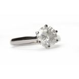 PLATINUM DIAMOND SOLITAIRE RING the round brilliant cut stone approximately 2.