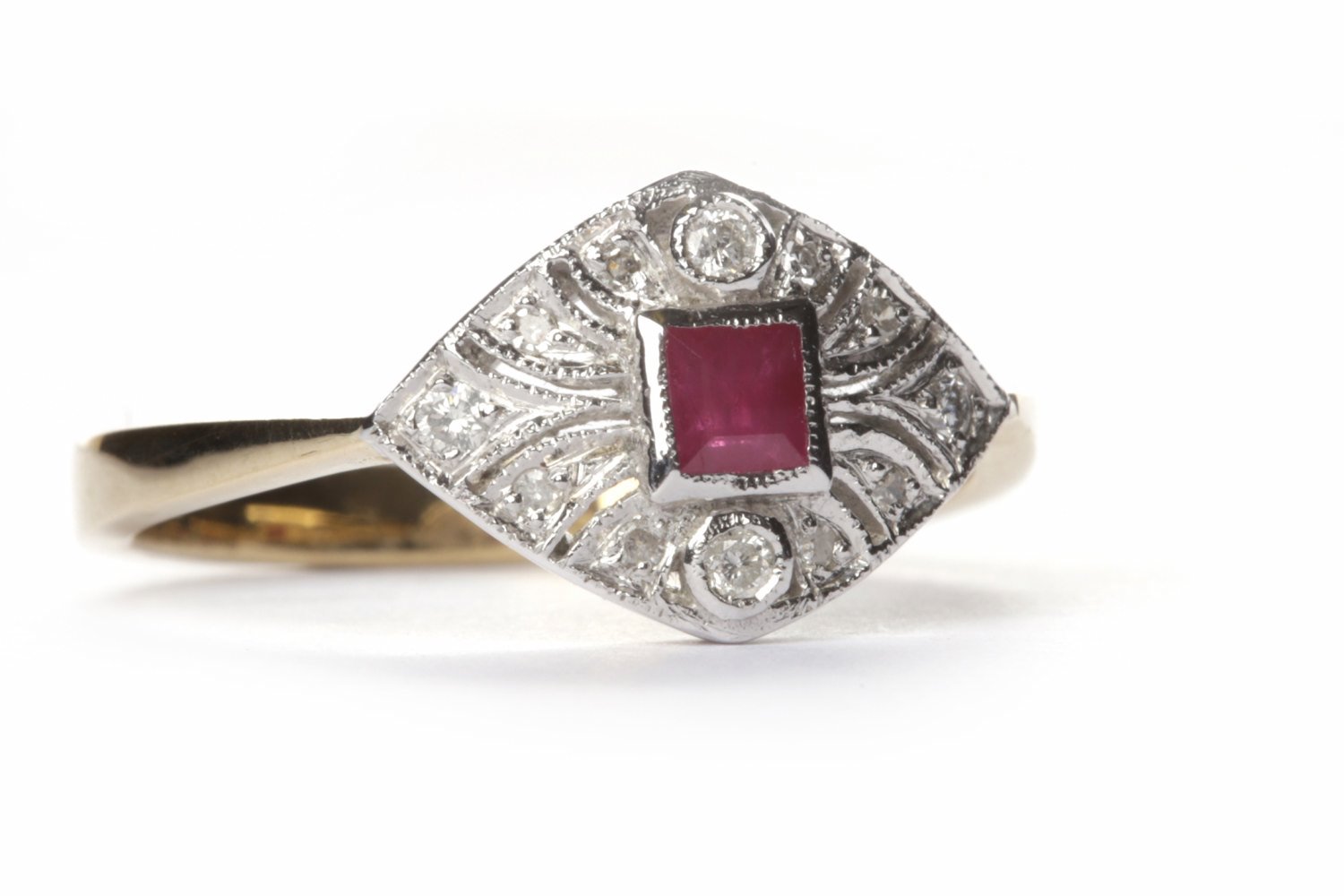 ART DECO STYLE DIAMOND AND RUBY RING the princess cut ruby of approximately 0.