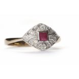 ART DECO STYLE DIAMOND AND RUBY RING the princess cut ruby of approximately 0.