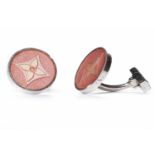 LOUIS VUITTON STERLING SILVER CUFFLINKS with pink inlay,