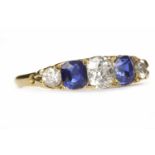 VICTORIAN SAPPHIRE AND DIAMOND FIVE STONE RING the central cushion cut diamond of approximately 0.