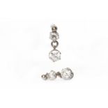 PAIR OF DIAMOND TWO STONE DROP EARRINGS each set with two round brilliant cut diamonds totalling