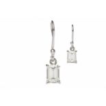 PAIR OF CERTIFICATED EMERALD CUT DIAMOND DROP EARRINGS each set with a diamond of approximately 1.