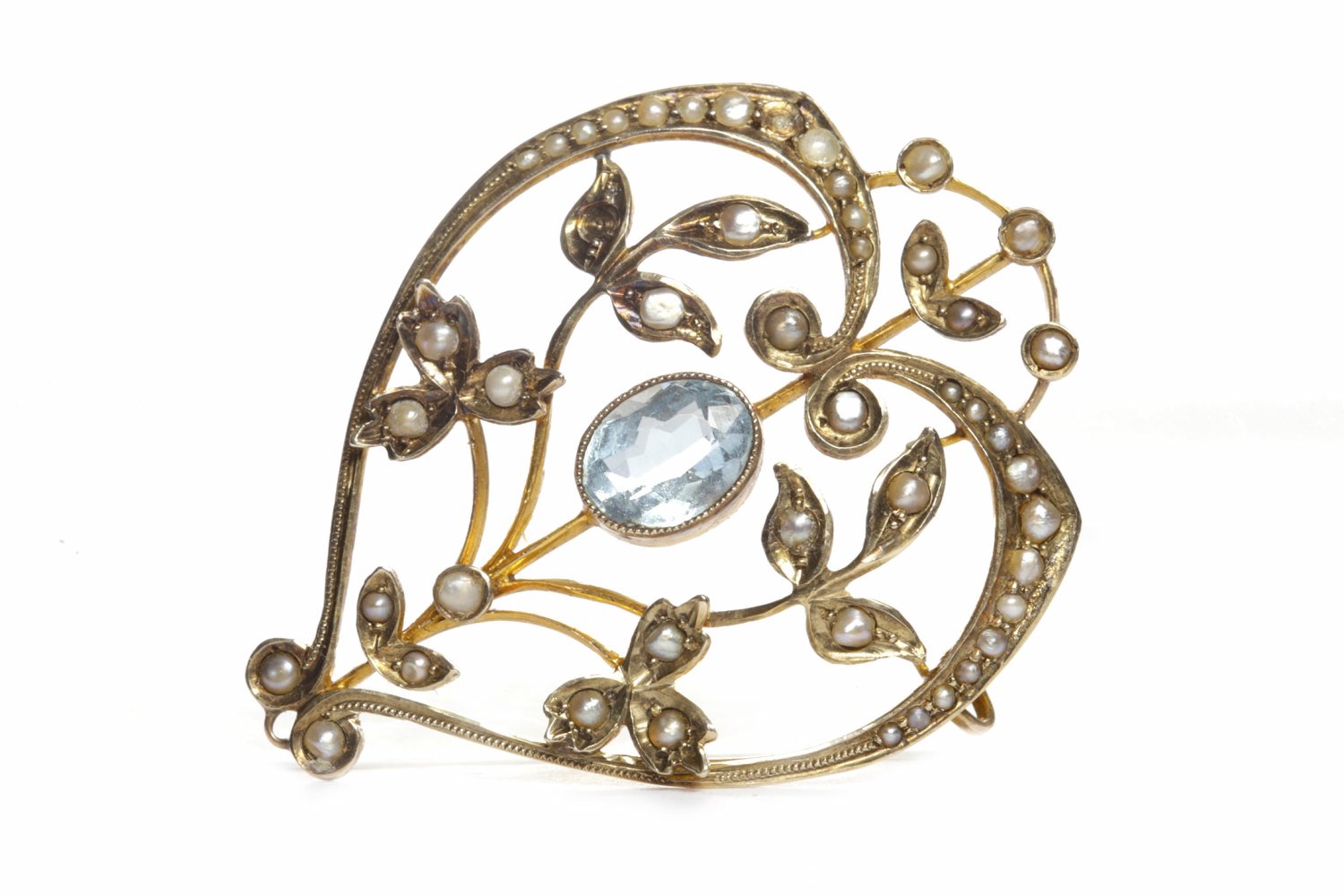 EDWARDIAN GEM AND PEARL SET GOLD BROOCH lacking pin and drop, of sinuous openwork form, - Image 2 of 2