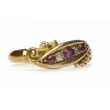 VICTORIAN RUBY AND DIAMOND RING with three round rubies alternating with two round diamonds,