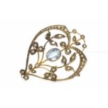 EDWARDIAN GEM AND PEARL SET GOLD BROOCH lacking pin and drop, of sinuous openwork form,