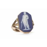 JASPER WARE CAMEO RING the octagonal cameo depicting a male figure, in nine carat rose gold,