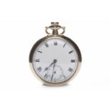 EARLY TWENTIETH CENTURY OPEN FACE KEYLESS WIND POCKET WATCH the white enamel dial with Roman