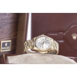 GENTLEMAN'S ROLEX OYSTER PERPETUAL DAY-DATE EIGHTEEN CARAT GOLD AUTOMATIC WRIST WATCH purchased