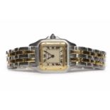 LADY'S CARTIER SANTOS BI COLOUR STAINLESS STEEL QUARTZ WRIST WATCH the cream coloured square dial