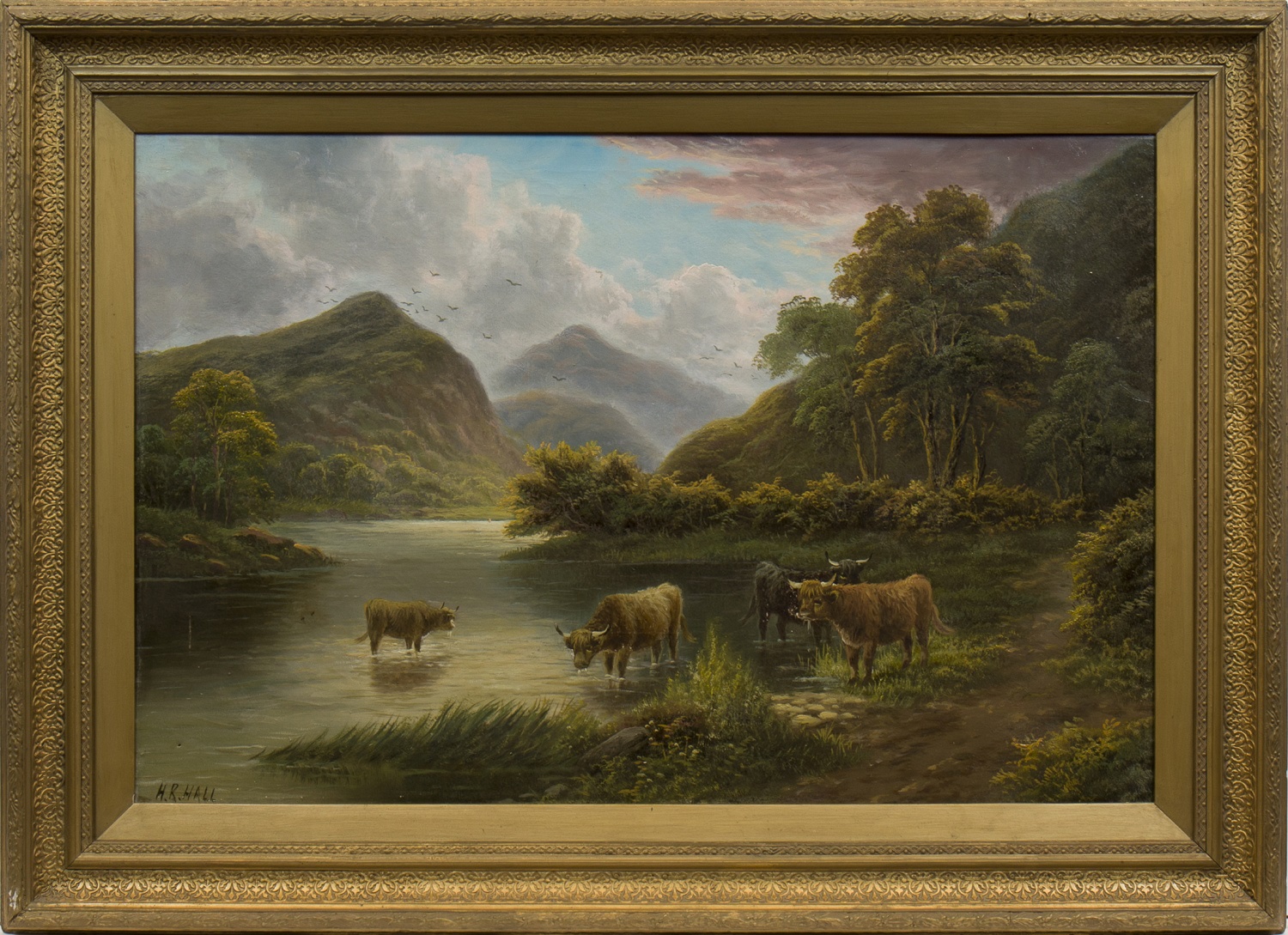 HENRY ROBINSON HALL (SCOTTISH 1859-1927), HIGHLAND CATTLE, GLEN ETIVE oil on canvas,