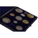 VICTORIAN SPECIMEN JUBILEE COIN SET comprising £5 five pounds coin, £2 two pounds coin, sovereign,