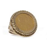 GOLD HALF SOVEREIGN DATED 1873 mounted in a nine carat gold ring, unsoldered, 9.