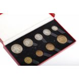 ROYAL MINT SPECIMEN COIN SET WITH COINS DATED 1950 the nine coin set in a velvet lined fitted red