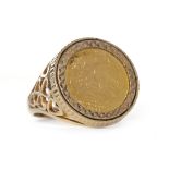 GOLD UK 1/10 OZ COIN DATED 1986 in a nine carat gold ring, unsoldered, 6.