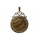 GOLD HALF SOVEREIGN DATED 1982 mounted in a nine carat gold pendant,