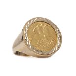 GOLD HALF SOVEREIGN DATED 1914 mounted in a nine carat gold ring, 9.