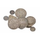 GROUP OF VARIOUS NINETEENTH CENTURY COINS comprising a four shillings coin dated 1887,