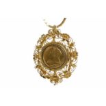 GOLD HALF SOVEREIGN DATED 1898 in a nine carat gold carat pendant mount, unsoldered, on a chain, 21.