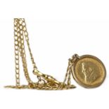 GOLD 1/10 KRUGERRAND DATED 1981 mounted in a nine carat gold pendant, unsoldered,