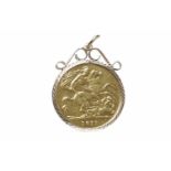 GOLD HALF SOVEREIGN DATED 1911 in a nine carat gold pendant mount, unsoldered, 4.