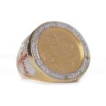 GOLD HALF SOVEREIGN DATED 2005 mounted in a nine carat gold ring, unsoldered, 10.