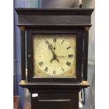 EARLY 19TH CENTURY EBONISED LONGCASE CLOCK OF SMALL PROPORTION signed (illegible as worn), the 10.