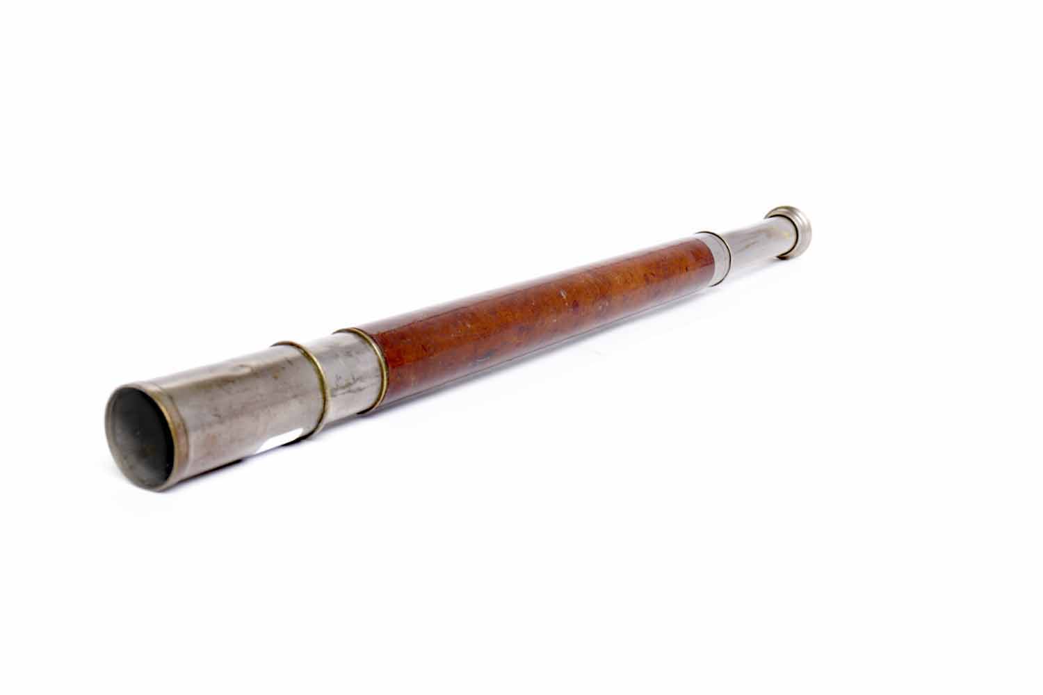 BRASS AND LEATHER SINGLE DRAW TELESCOPE engraved 'E.