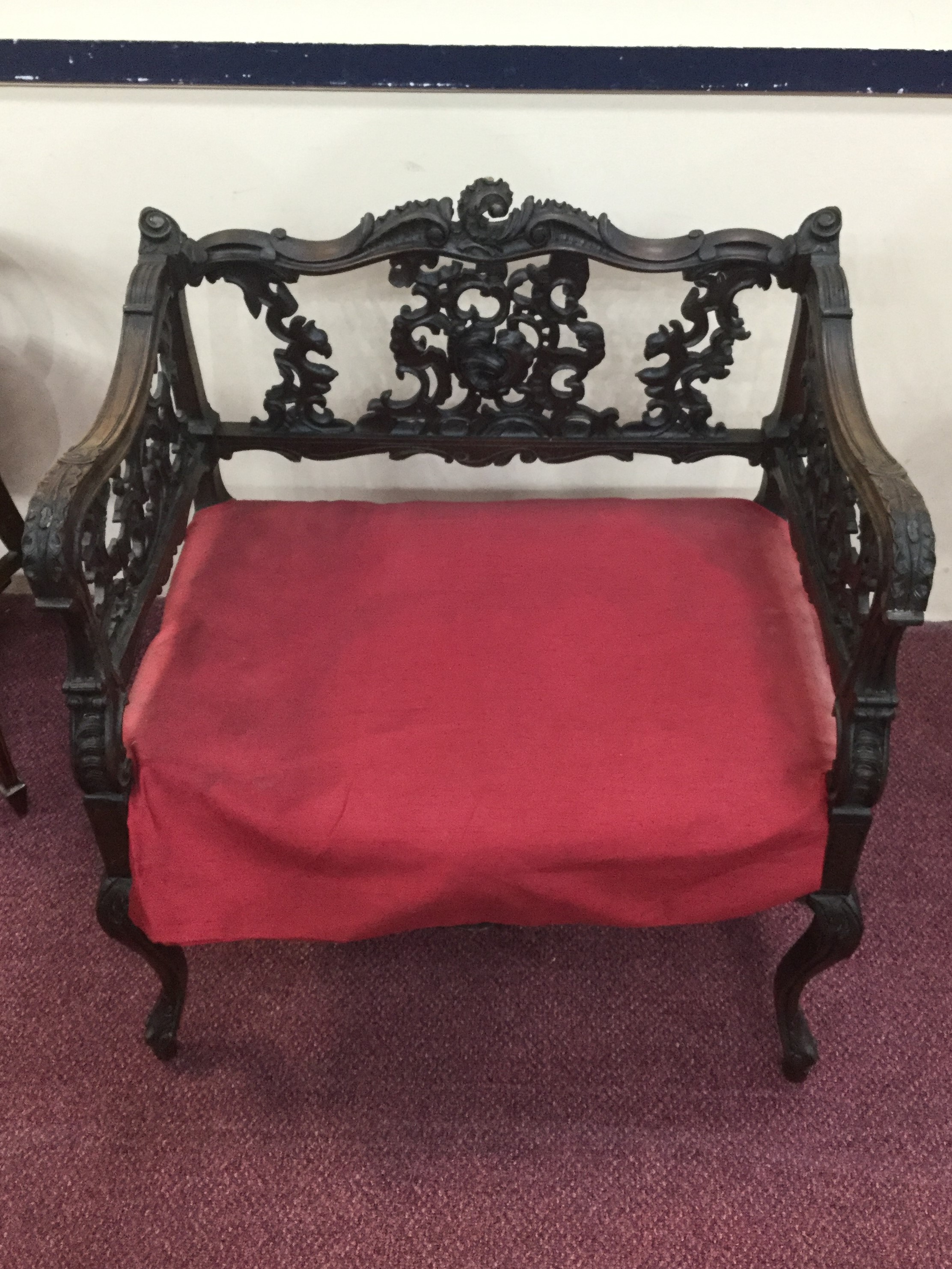 EDWARDIAN MAHOGANY DRESSING STOOL the upholstered seat on cabriole legs,