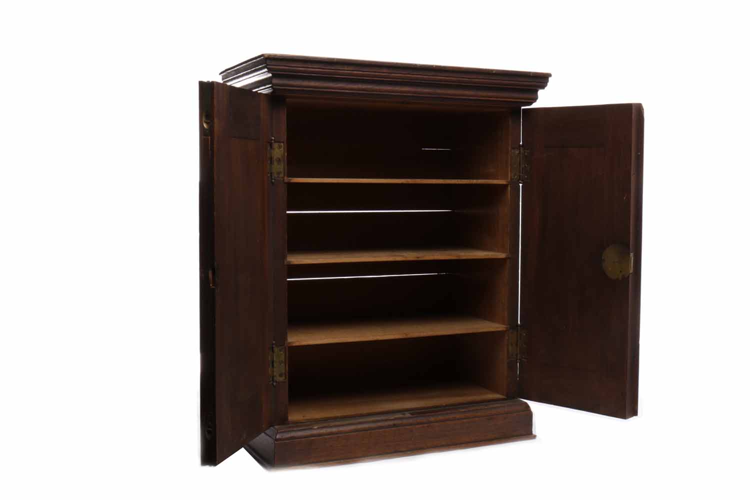 19TH CENTURY MAHOGANY SMALL CABINET with stepped pediment above two fielded doors enclosing a - Image 2 of 2