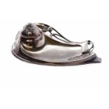 WMF JUGENDSTIL INKWELL the hinged well lid with embossed and stylised cone and branch decoration,