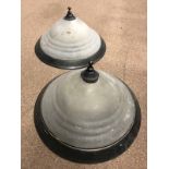 PAIR OF CIRCULAR CEILING LIGHTS OF ART DECO DESIGN with ribbed, frosted glass shades,