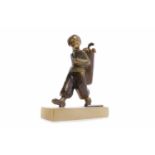 ART DECO SPELTER TABLE LIGHTER modelled as a boy carrying golf clubs, possibly Austrian,