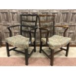 ATTRACTIVE PAIR OF GEORGE III LABURNUM OPEN ELBOW CHAIRS with pierced ladder backs,