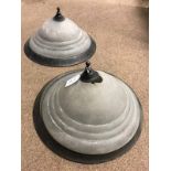 PAIR OF CIRCULAR CEILING LIGHTS OF ART DECO DESIGN with ribbed, frosted glass shades,