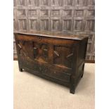 17TH CENTURY OAK DOWER CHEST the top with later split hinged cover,