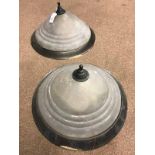 PAIR OF CIRCULAR CEILING LIGHTS OF ART DECO DESIGN with ribbed, frosted glass shades,