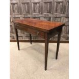 POST REGENCY MAHOGANY CARD TABLE the top baize covered, with long frieze drawer,