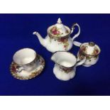 LARGE LOT OF ROYAL ALBERT OLD COUNTRY ROSES TEA WARE including a tea pot, thirteen saucers,